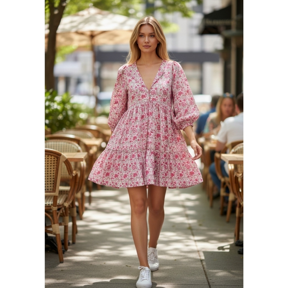 Clara The Label Pink Floral Prairie Dress Size XS
